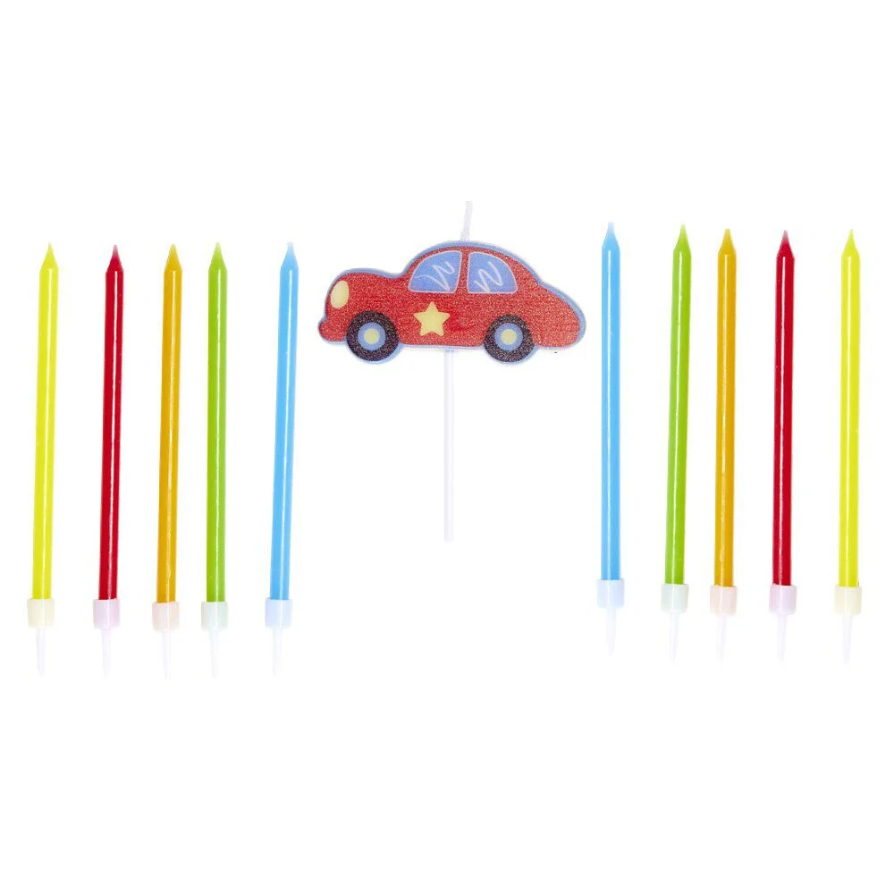 Lot de 10 bougies anniversaire voiture avec support