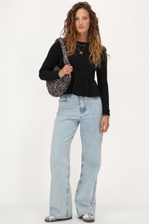 Zwarte peplum top met lange mouwen