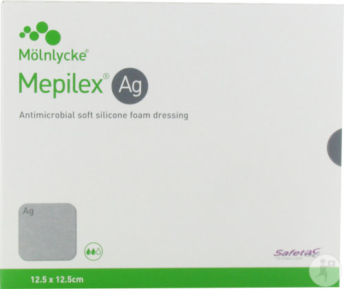 Mepilex Ag Pansement Hydrocellulaire Antimicrobien Absorbant 12,5x12,5cm Stérile 5 Pièces