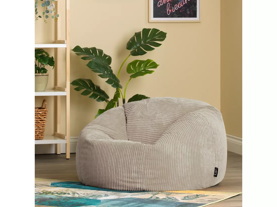 Pouf classique en velours côtelé, beige galet - KINGSTON