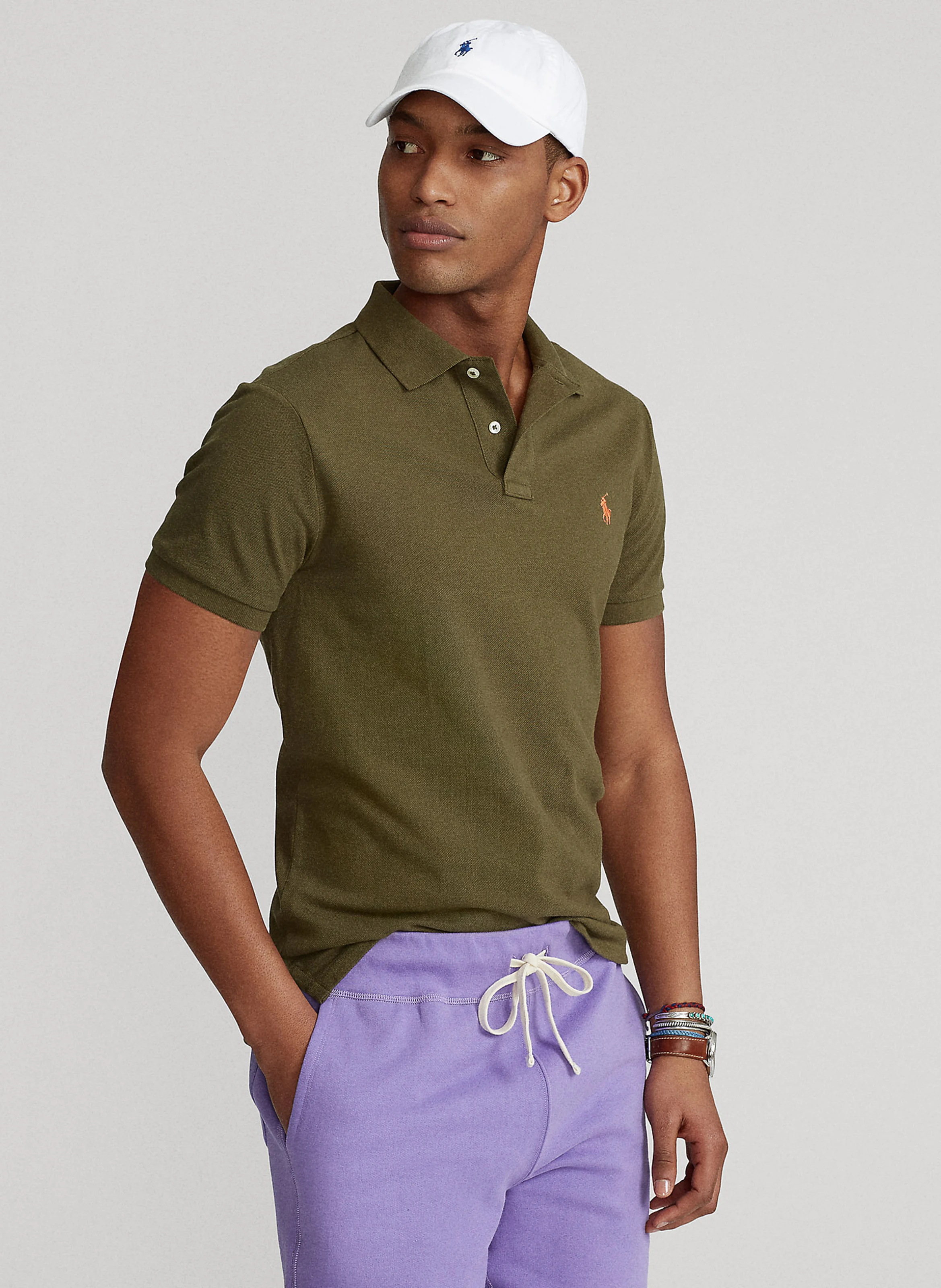Polo slim-fit en coton piqué | Kaki