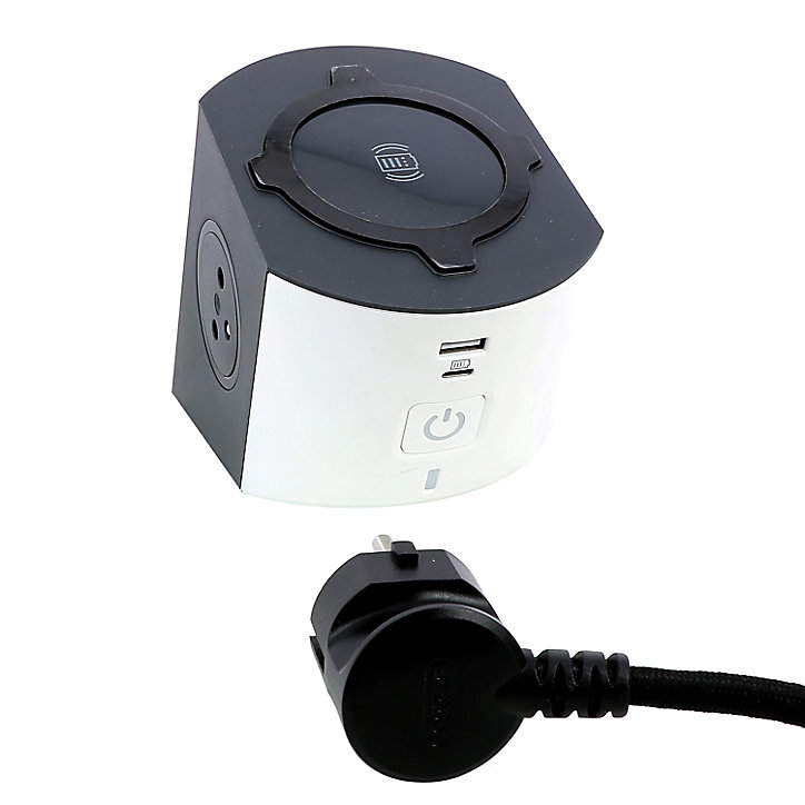 Multiprise 2 prises 2 pôles+terre + 2 chargeurs induction Qi USB-A et C Legrand blanc et gris 2 m
