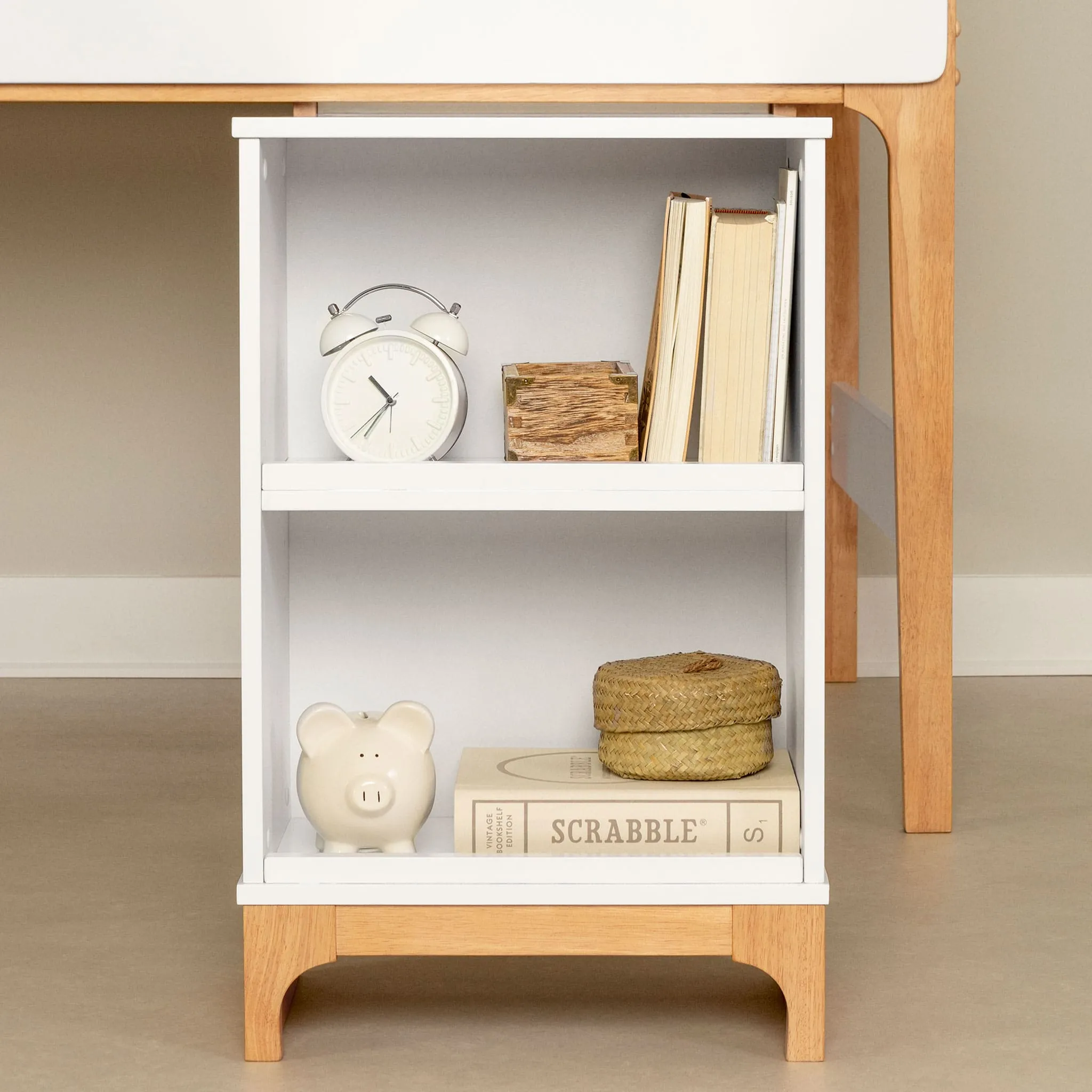 South Shore Lit Simple Mezzanine avec bureau - Bebble Blanc et Naturel