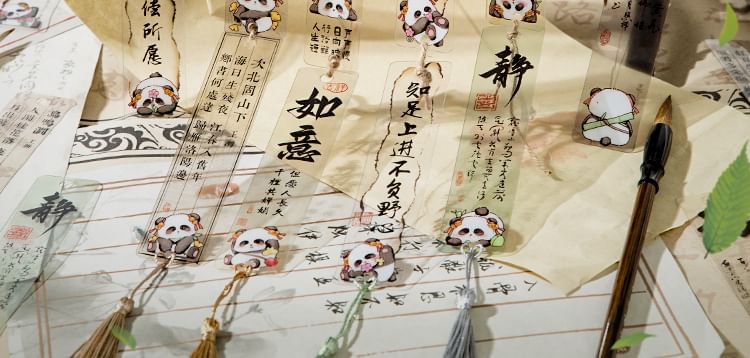 Leuke essentials - Set van 6: PVC-bladwijzer met panda's en Chinese karakters (verschillende ontwerpen)