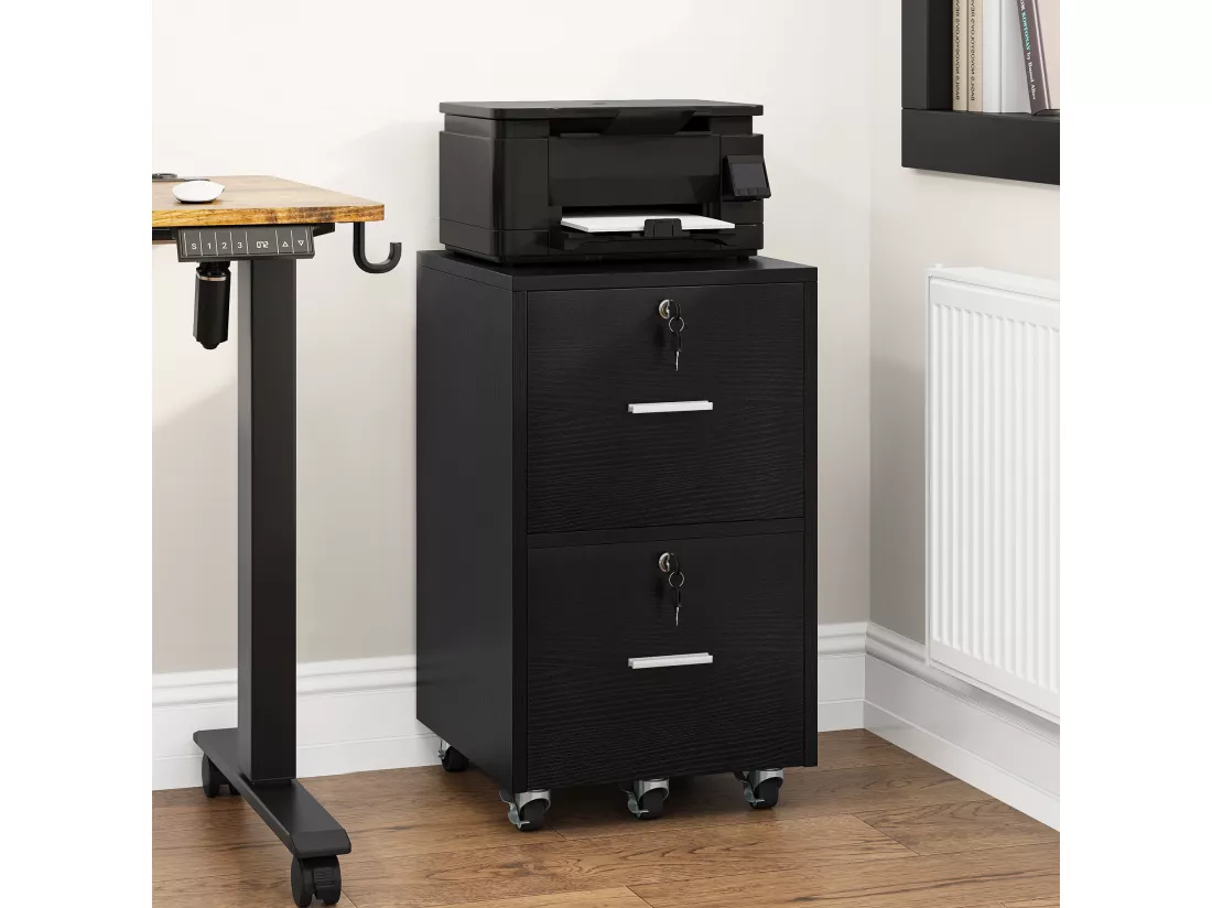 YITAHOME Armoire de Classement Mobile à Roulettes - Table d'imprimante Verrouillable, 2 tiroirs, Noir