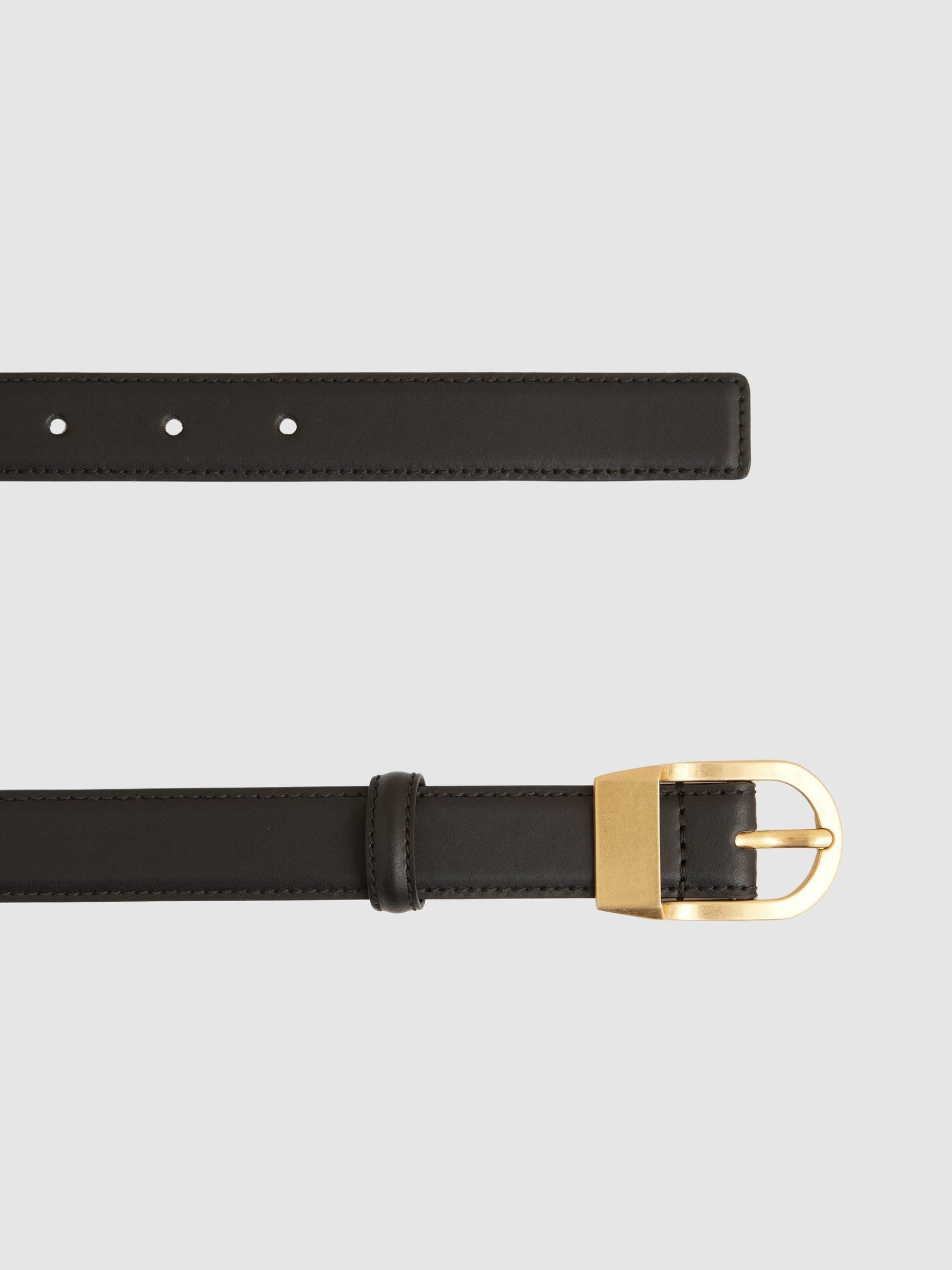 Zwart - Reiss Hazel Leren Riem met Gebogen Gesp