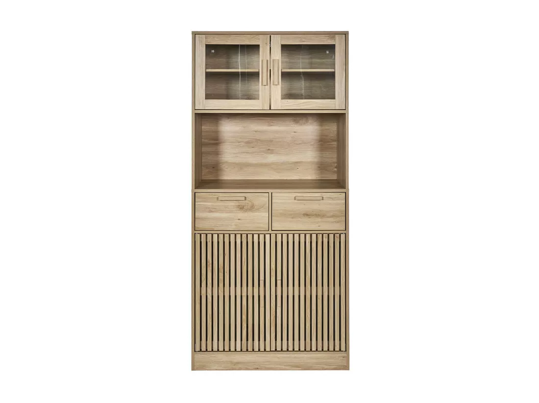 PAJAN - Buffet Vaisselier Multi-Rangement Effet Bois avec Tasseaux
