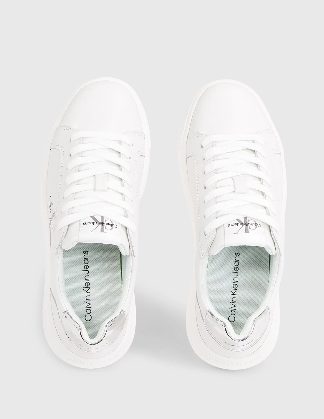 calvin klein Baskets de ville Femme Chunky Cupsole Mono Blanc/Argent Cuir