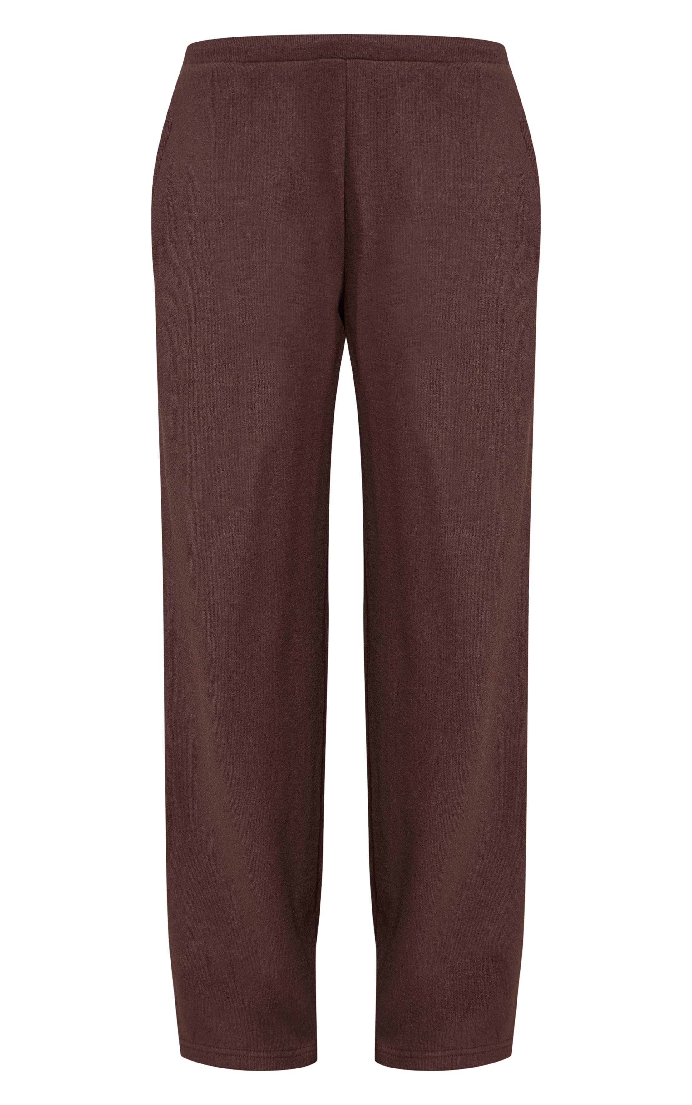 Chocolat Pantalon Droit Côtelé Brossé À Taille Élastique