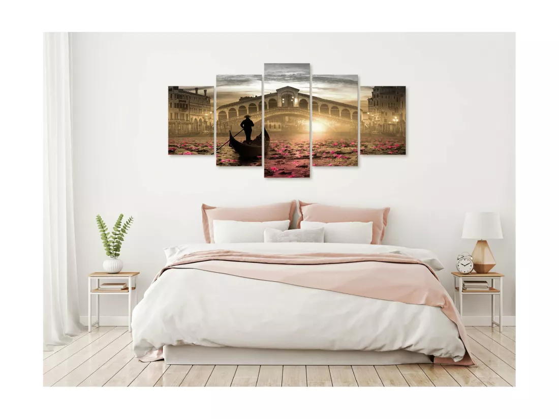 Tableau Venise Magique (5 Parties) Large Orange - 200 x 100 cm