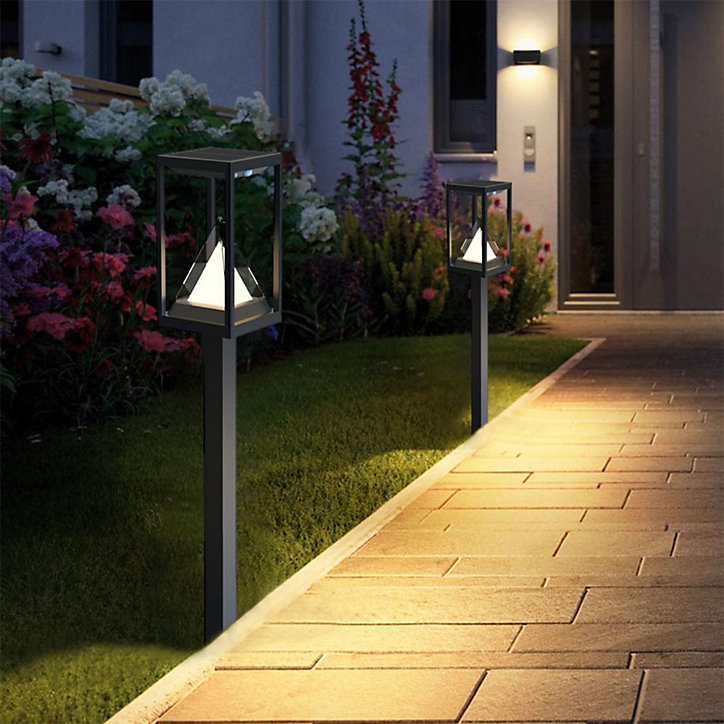 Borne LED extérieur solaire Keops 75/600lm 6W IP44 blanc neutre noir Lumihome l.15 x H.70 cm