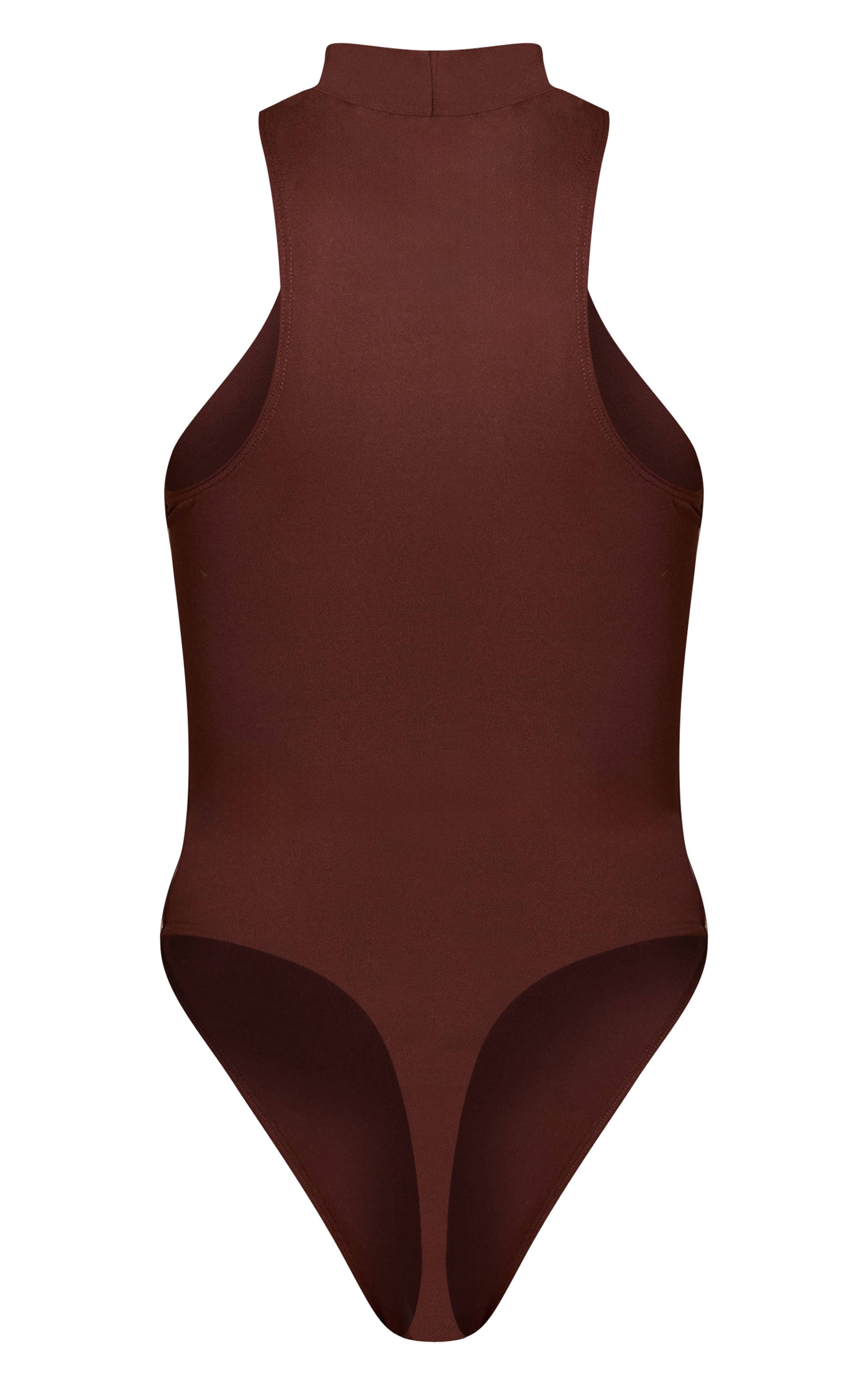 Marron Body Col Montant Modal À Dos Nageur