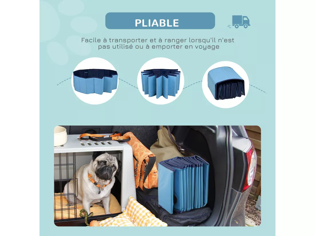 Piscine pour chien bassin PVC pliable anti-glissant facile à nettoyer diamètre 100 cm hauteur 30 cm bleu