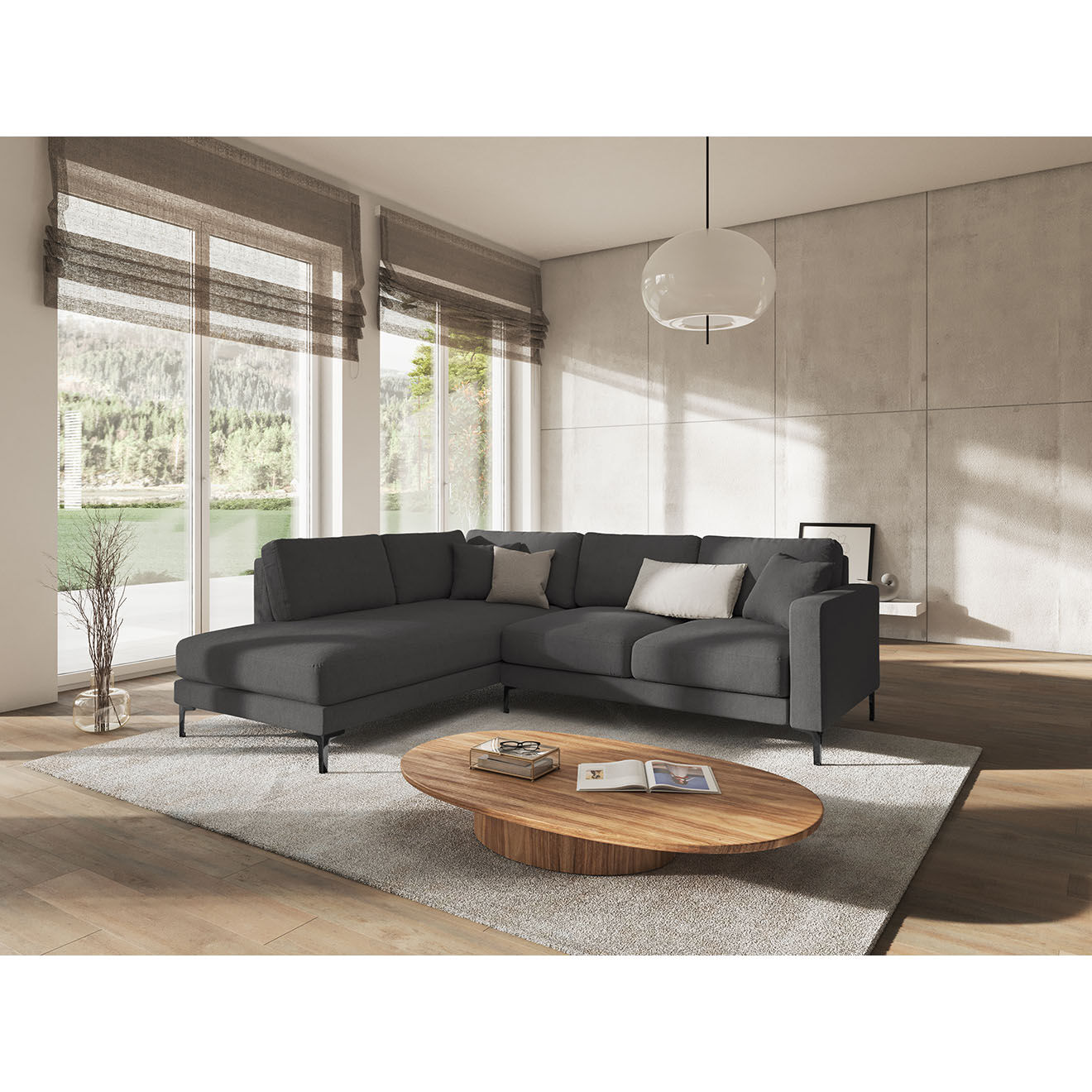 Mazzini Sofas Canapé d'angle Gauche Venus 4 Places gris foncé - 248x160x90 cm
