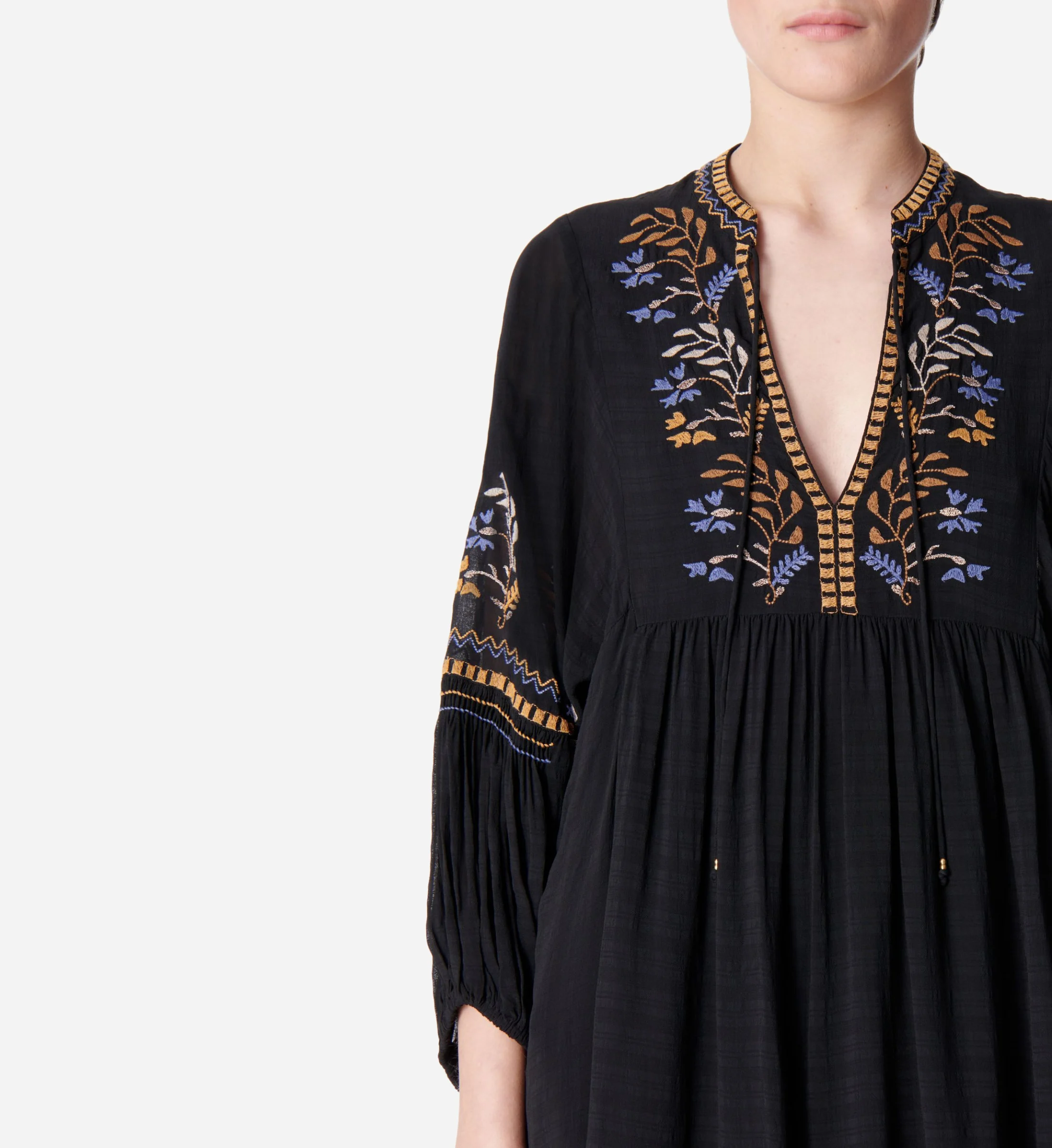 TAKIS - Robe courte ample à broderies| Noir