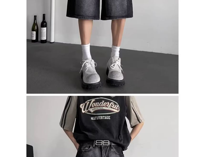 Diphon - Mid Rise Washed Distressed Denim Shorts