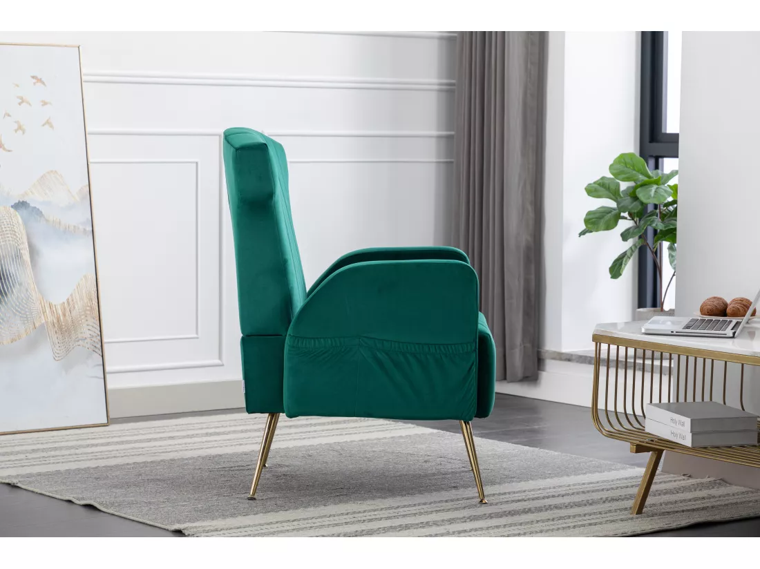 Chaise Décorative En Velours，pieds Métalliques Dorés，fauteuil Confortable，haut Dossier