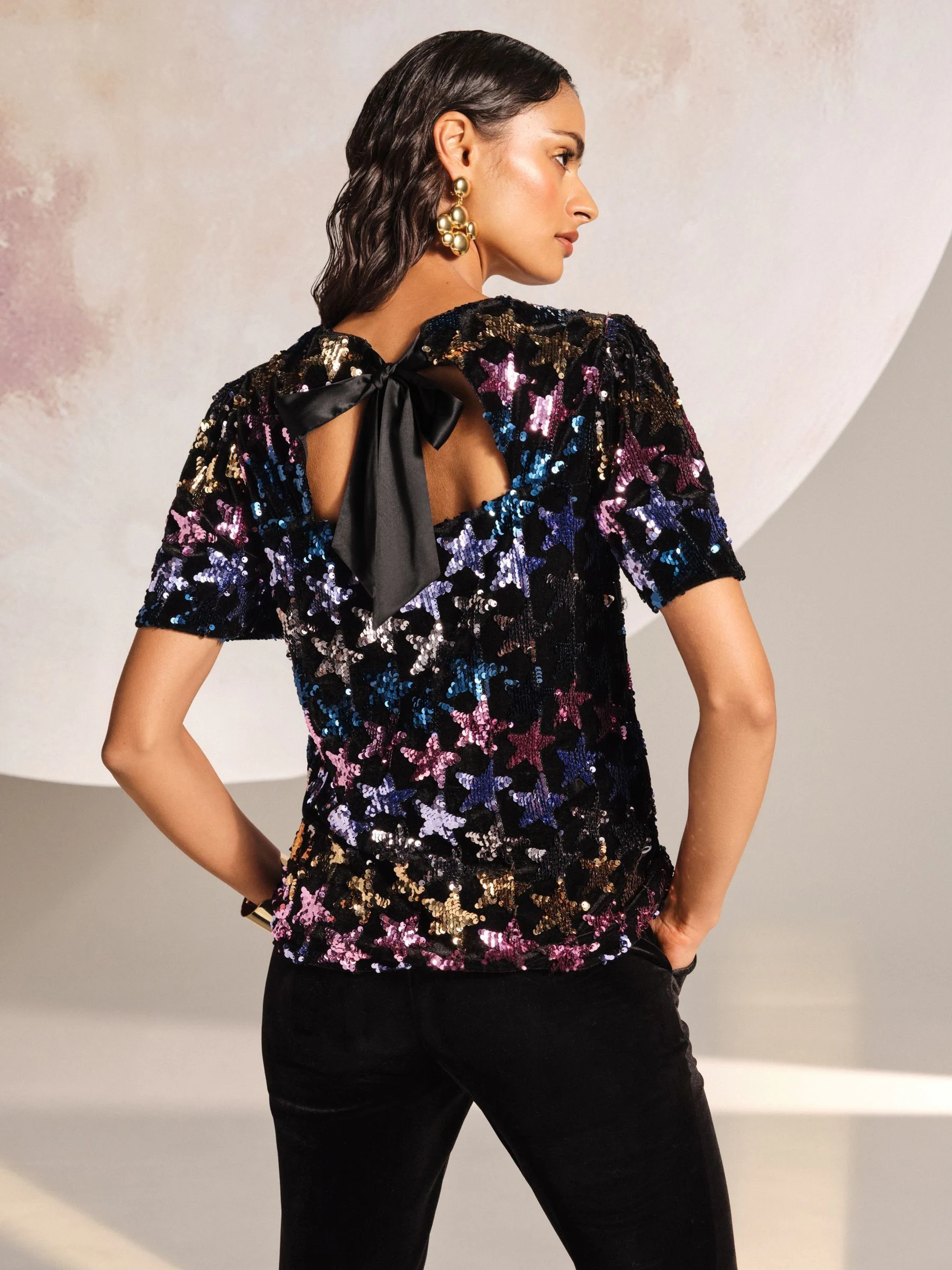 Love & Roses top met Korte mouwen en ster met Pailletten