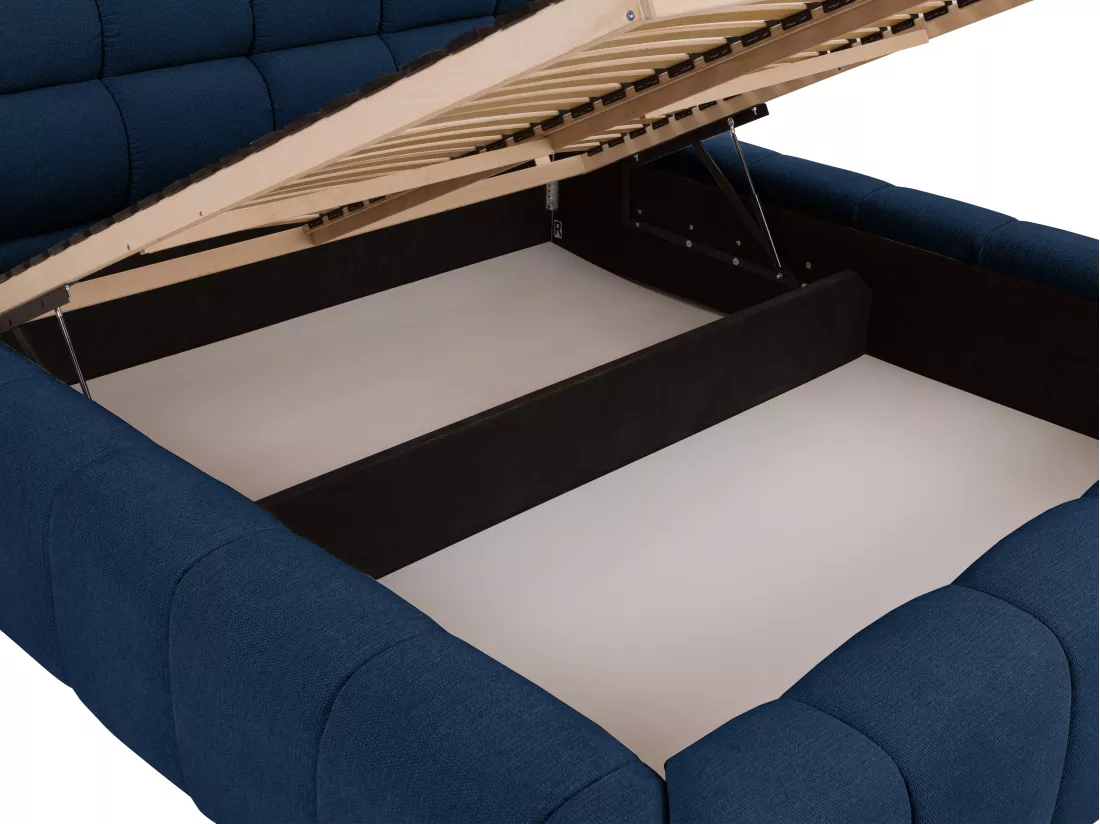 Lit coffre 160 x 200 cm - Tissu - Bleu nuit + Matelas - FORVIK II de Pascal Morabito