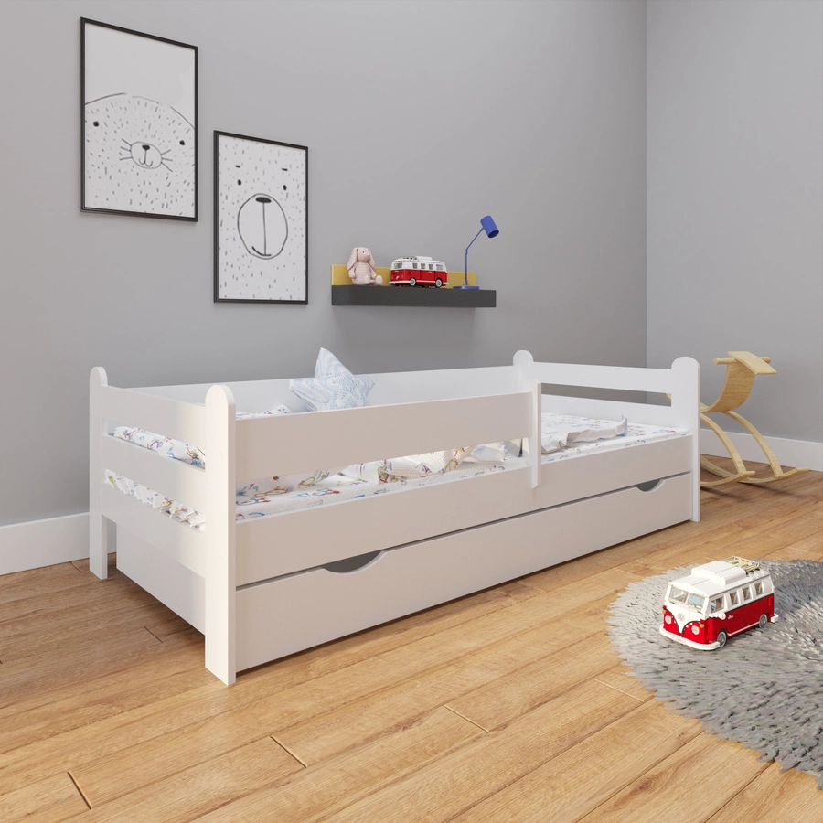 Kids Collective Kinderbett 80x160 | 80x180 | 90x200 cm mit Rausfallschutz, Schublade weiß