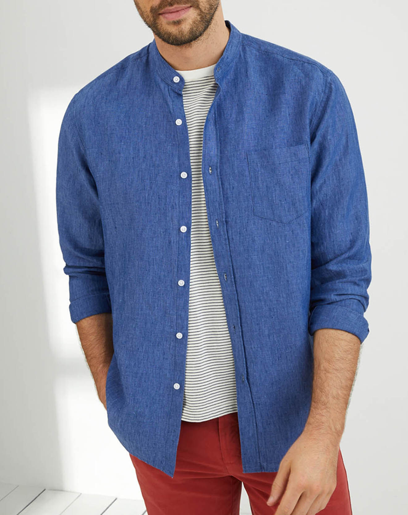Cyrillus Chemise regular fit 100% Lin bleue