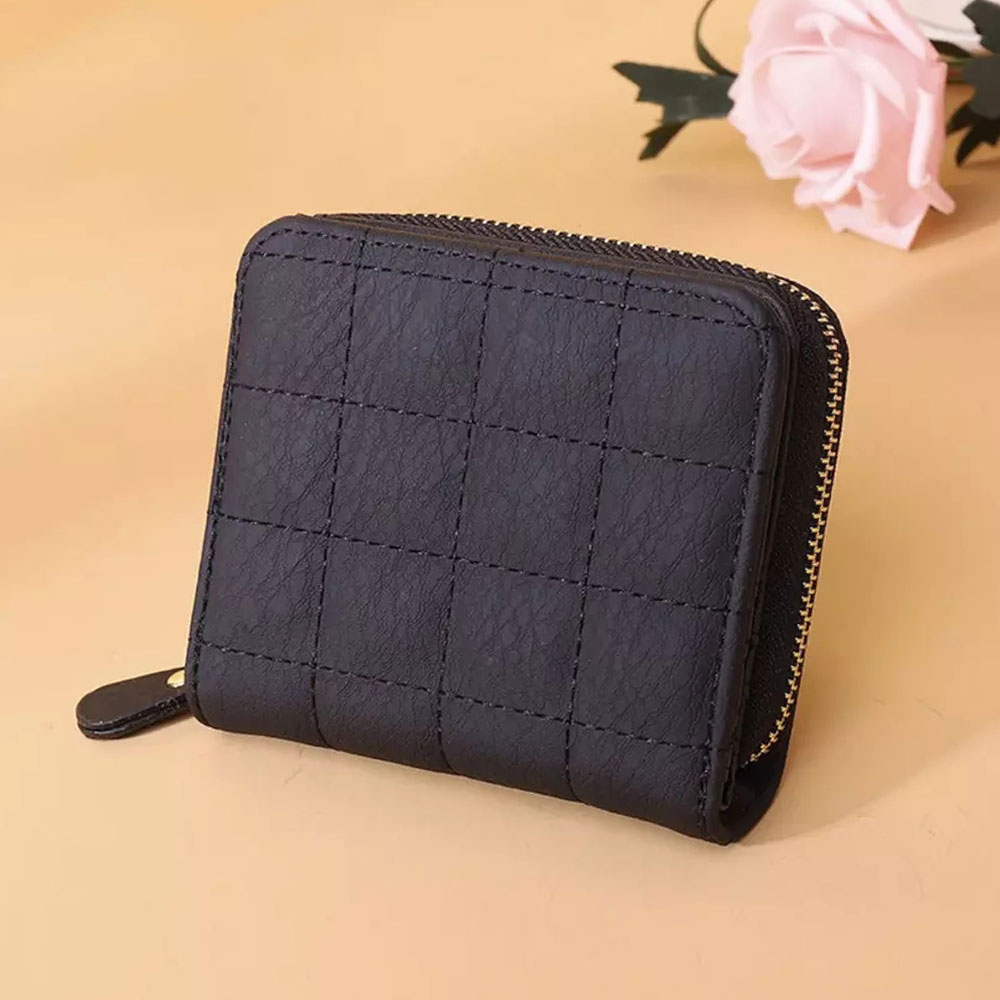 (11x10cm) Leder Geldbörse Fashion Portemonnaie mit 8 Kartenfächern - Schwarz