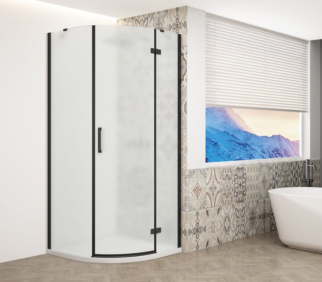 Gelco Trinity kwartronde douchecabine 90x90cm links mat glas zwart mat