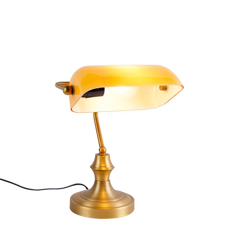 Klassieke notarislamp brons met amber glas - Banker