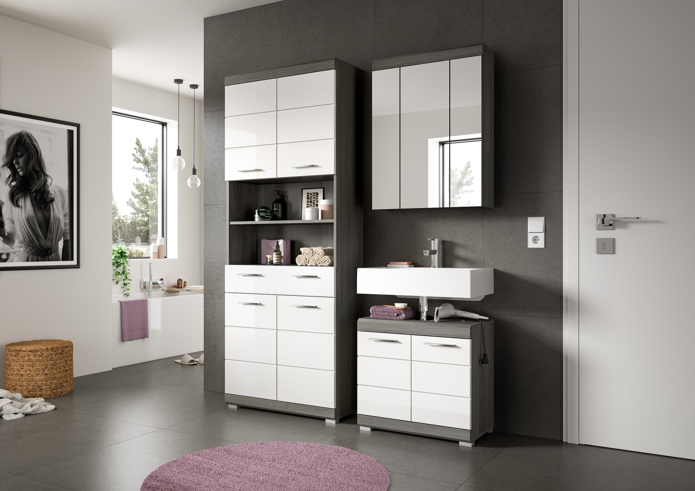 INOSIGN Badmöbel-Set »SIENA, TOPSELLER!, Breite 149cm, 3-teiliges Set« Set, bestehend aus: Hochschrank, Waschbeckenunterschrank & Spiegelschrank, 3 Stk. tlg.