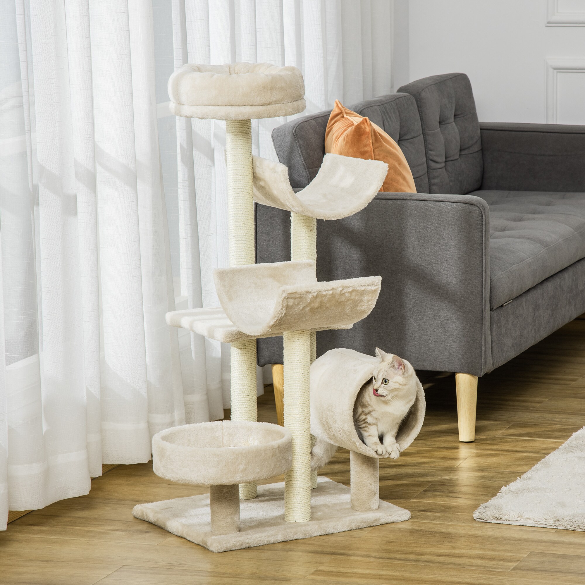 PawHut Katzen Kletterbaum beige 50 x 40 x 105 cm (LxBxH)