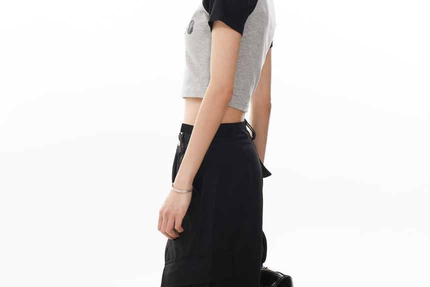 Shineon Studio - Set: Hoge taille, effen, wijde pijpen, cargobroek + tailleketting