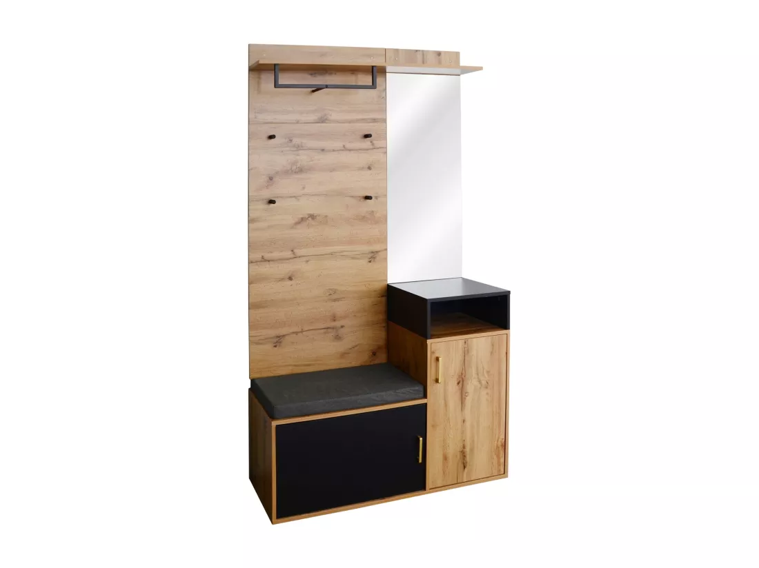 Ensemble vestiaire multifonctionnel - vestiaire avec 4 patères, miroir, armoire à chaussures - vestiaire mural, étagère supérieure, vestiaire d'entrée banc 104x38.5x190cm