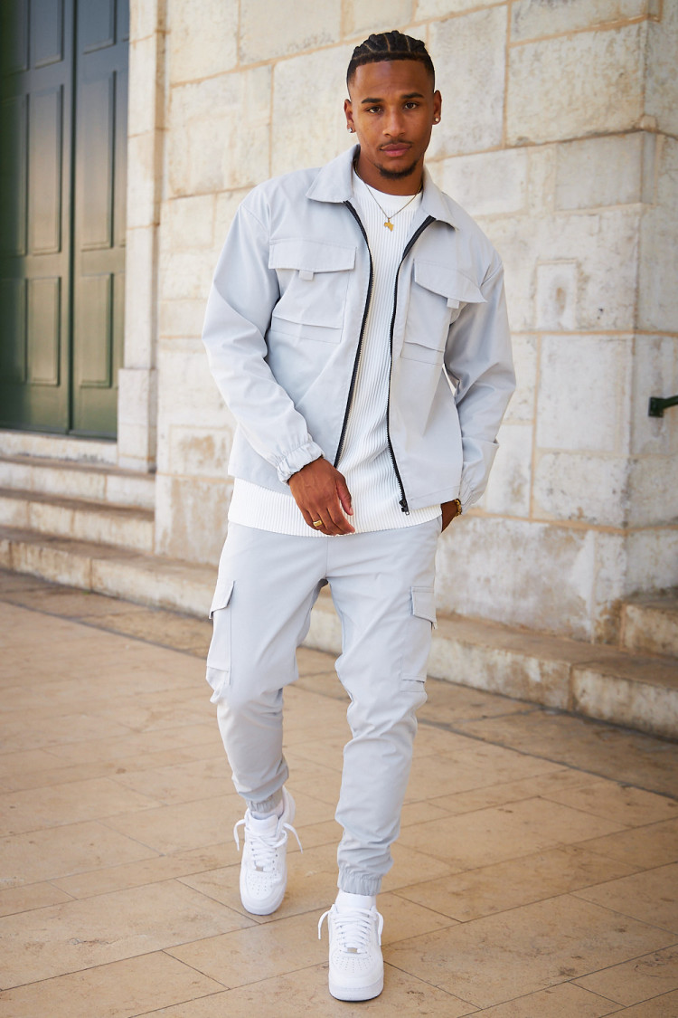 Ensemble 2 pièces veste + jogging cargo gris
