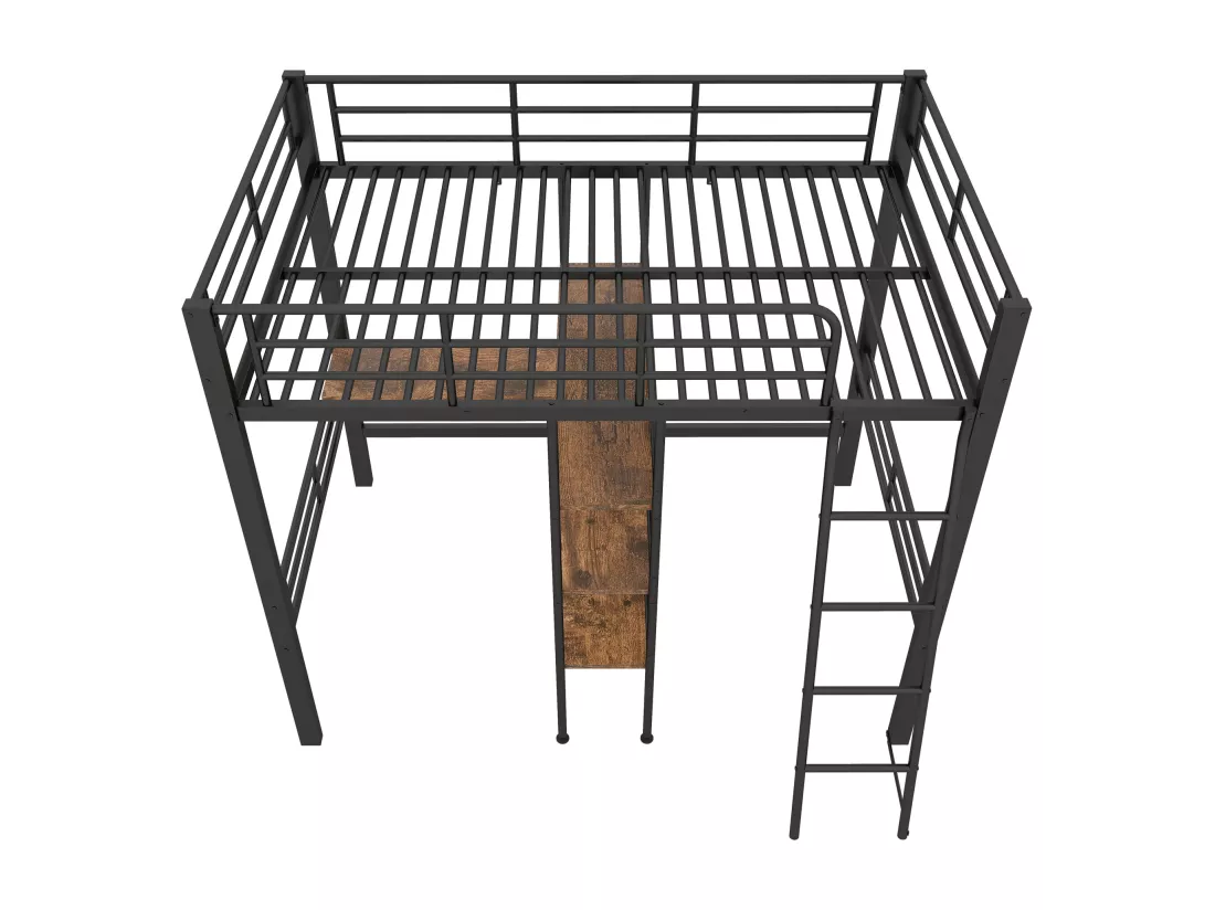 Lit mezzanine 90x200cm - avec bureau et étagères de rangement - Noir