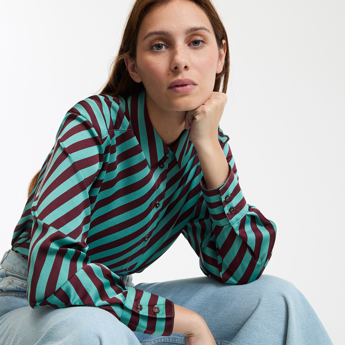 COLEÇÃO LA REDOUTE<br>Camisa listrada de cetim, mangas compridas