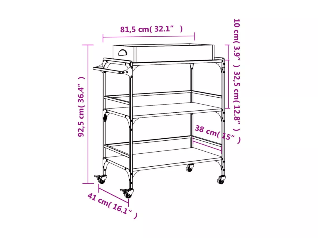 Chariot de cuisine sonoma gris 81,5x41x92,5cm bois d'ingénierie