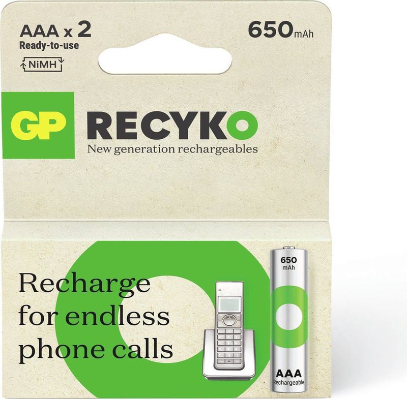 GP - NiMH ReCyko - Oplaadbare AAA Batterijen - 650mAh - 2 Stuks