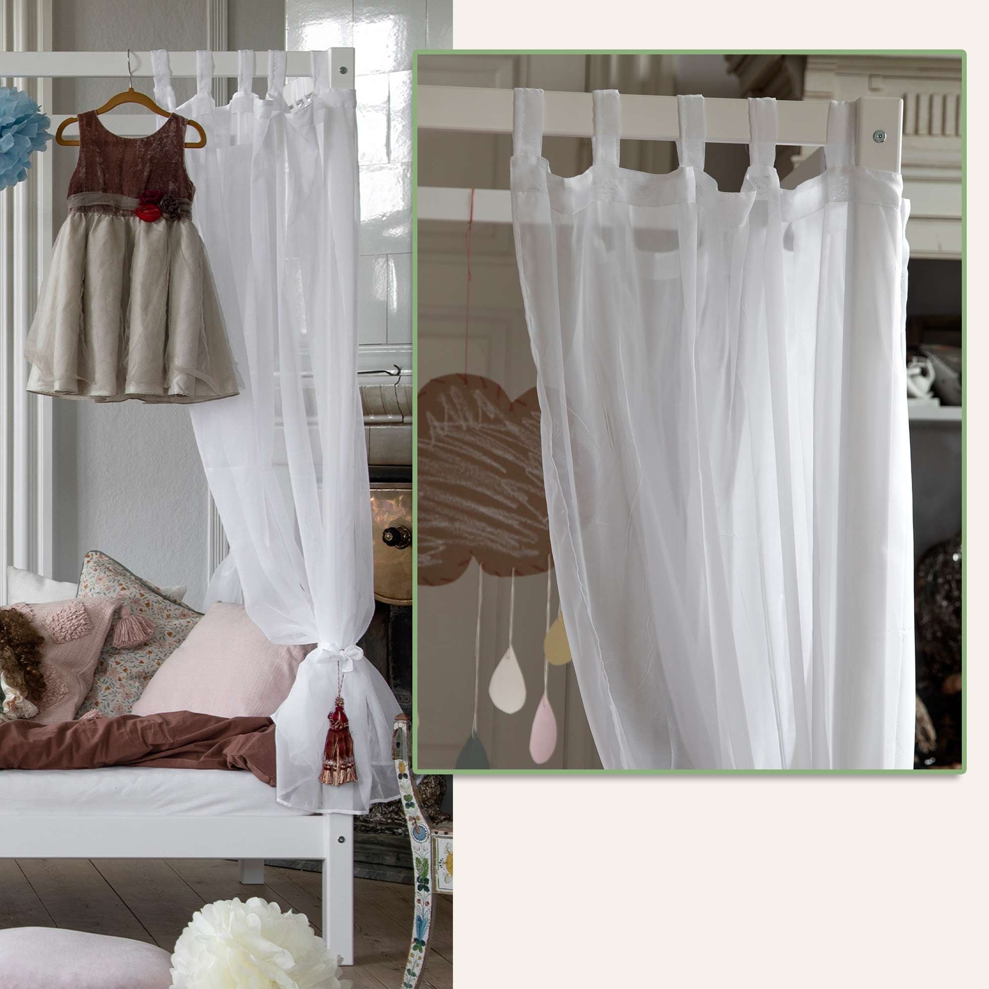 Hoppekids Himmelbett »ECO Dream Kinder/ Prinzessinnenbett 90x200cm, H= 182 cm, Kiefer massiv« wahlweise mit Gästebett oder Schubkästen