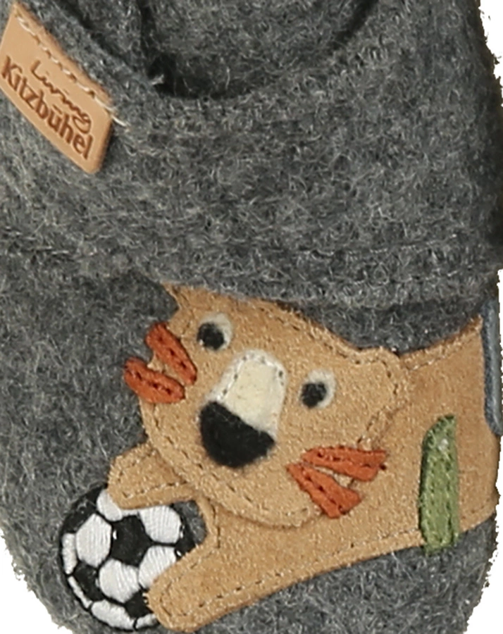 Klett-Hausschuhe TIGER & FUßBALL in grau meliert