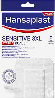 Hansaplast Sensitive 3XL 10x15cm Stérile Compresse Non Collante 5 Strips