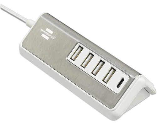 Brennenstuhl estilo multi-poort USB-lader, USB-laadstation, 4x USB-A, 1x USB-C, roestvrijstalen oppervlak, 1,5 m textielkabel