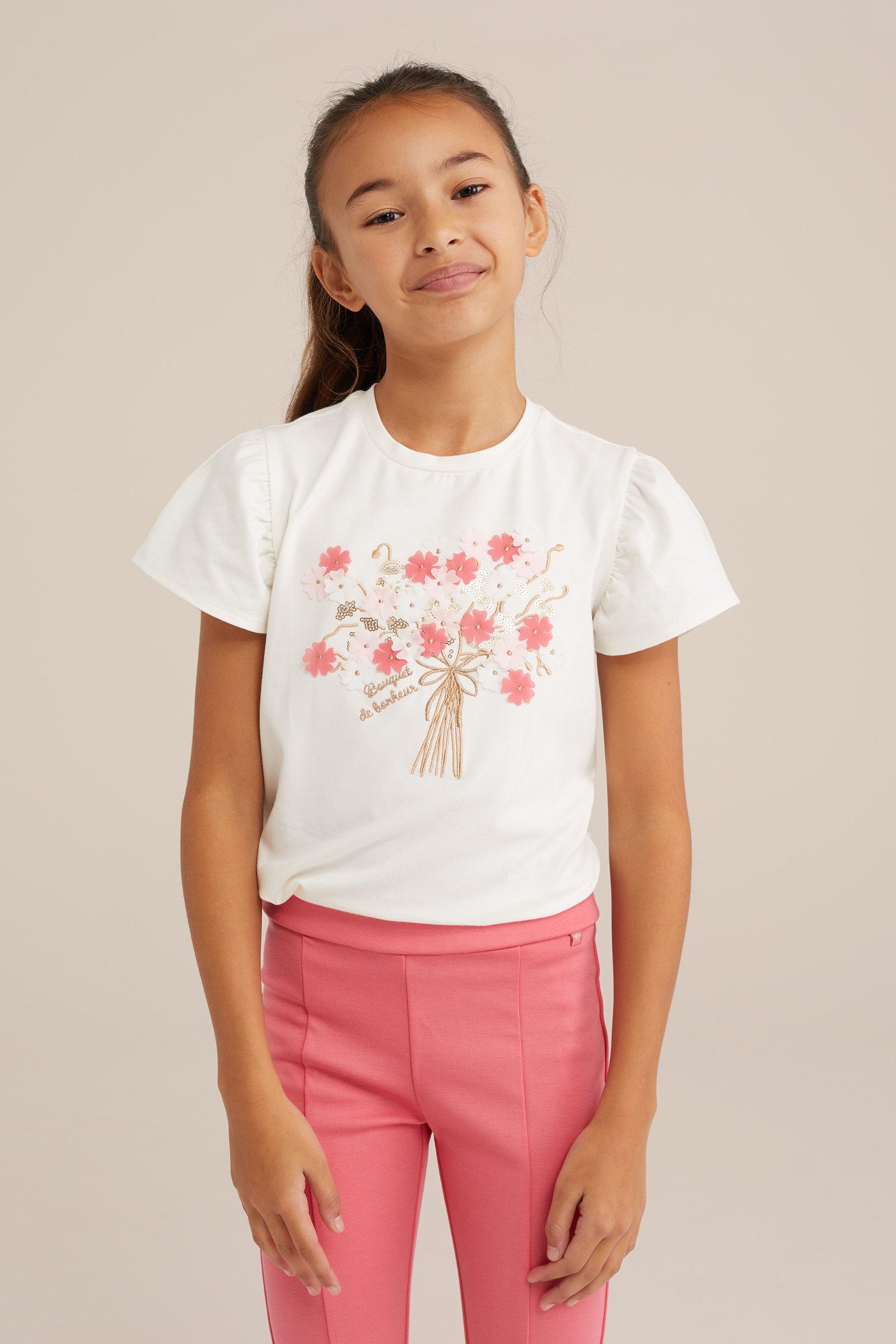 Meisjes T-shirt met embroidery WE Fashion Ecru