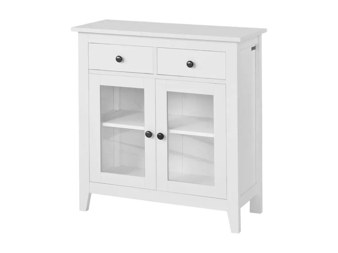 Buffet Commode Armoire de Rangement - Largeur 80cm - 2 tiroirs 2 portes- Coloris Blanc, FSB05-W