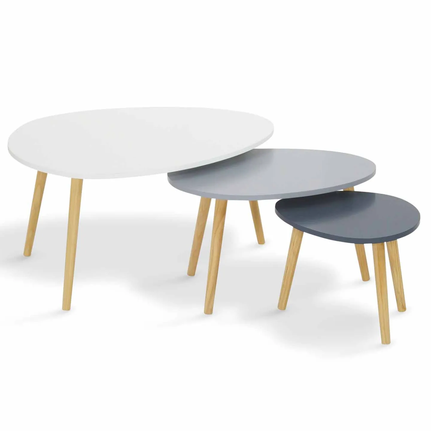 Lot de 3 tables basses gigognes GAIA laquées blanc gris scandinave