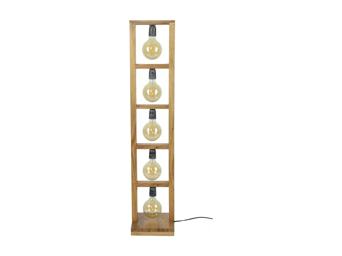 Lampadaire contemporain échelle bois 5 lampes LUCKNOW