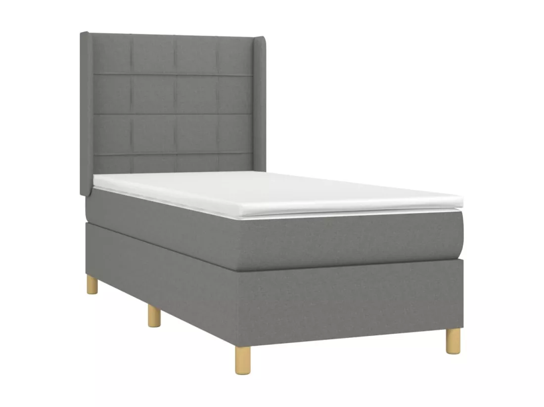 Sommier tapissier avec matelas et LED Gris foncé 90x190cm Tissu