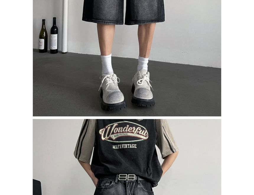 Filmas - Mid Rise Washed Distressed Wide Leg Jorts