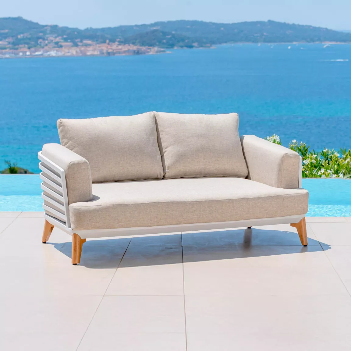 Salon de jardin aluminium 7 places 6 pcs Monte Carlo Blanc et taupe