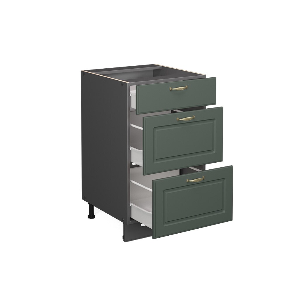 Vicco Schubunterschrank Küchenschrank Küchenmöbel Fame-Line Anthrazit Grün-Gold Landhaus 50 cm Küche Einbauküche Drehtür Blende Küchenzeile