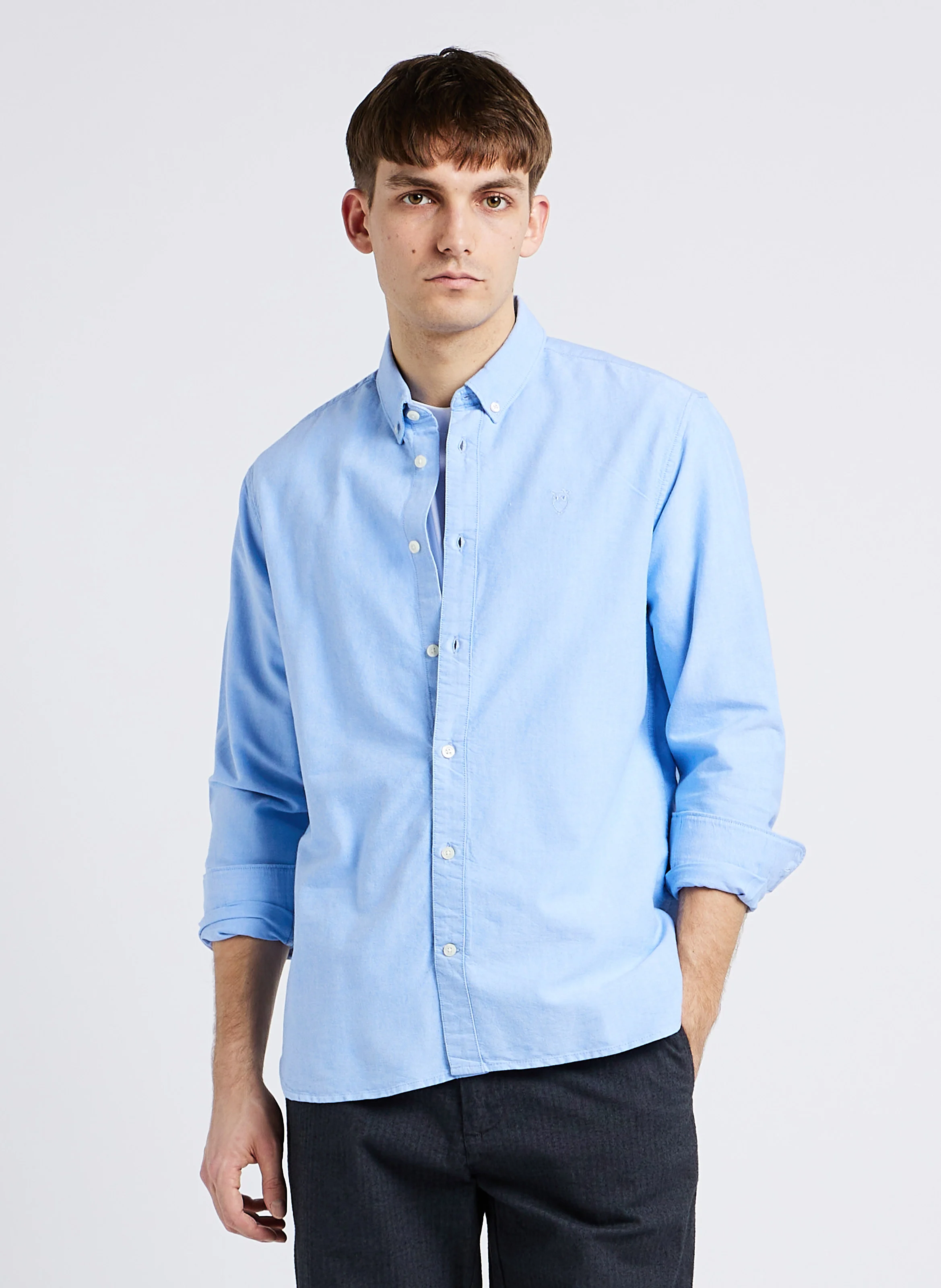 Chemise droite col classique en coton biologique | Bleu